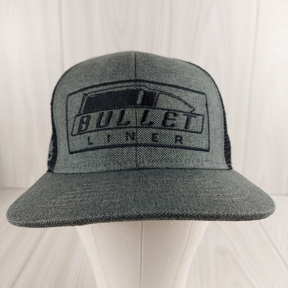 Bullet Liner Trucker Hat Mens OSFM Grey Black Snapback Mesh Flat Brim Cap